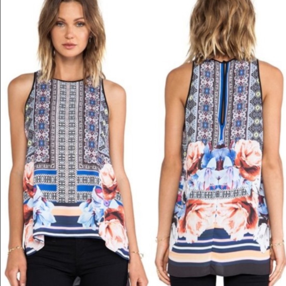 🤍 Clover Canyon Byzantine Printed Scarf Top Hi Lo Hem